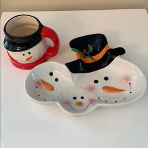 Snowman mug and dish